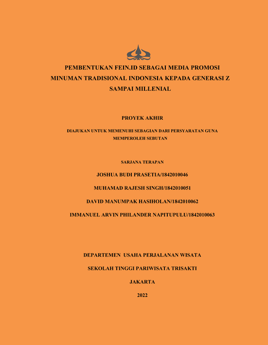 PEMBENTUKAN FEIN.ID SEBAGAI MEDIA PROMOSI MINUMAN TRADISIONAL INDONESIA KEPADA GENERASI Z SAMPAI MILLENIAL