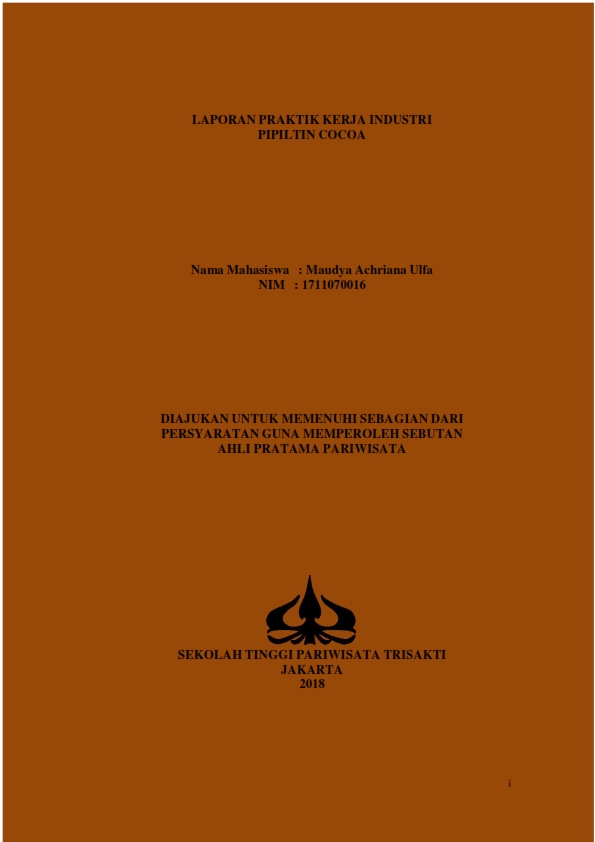 LAPORAN PRAKTIK KERJA INDUSTRI PIPILTIN COCOA