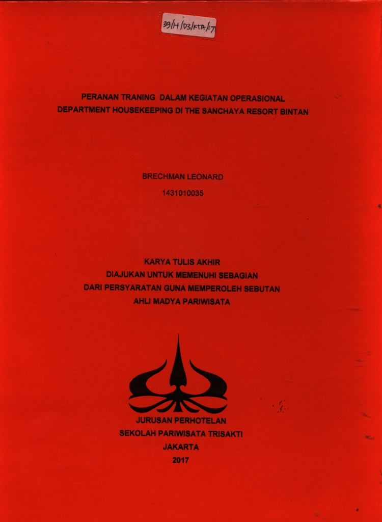 PERANAN TRANING DALAM KEGIATAN OPERASIONALDEPARTMENT HOUSEKEEPING DI THE SANCHAYA RESORT BINTAN