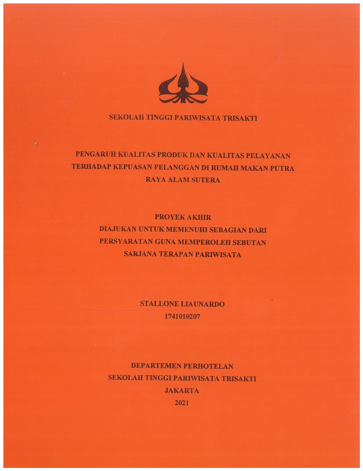 PENGARUH KUALITAS PRODUK DAN KUALITAS PELAYANAN
TERHADAP KEPUASAN PELANGGAN DI RUMAH MAKAN PUTRA
RAYA ALAM SUTERA