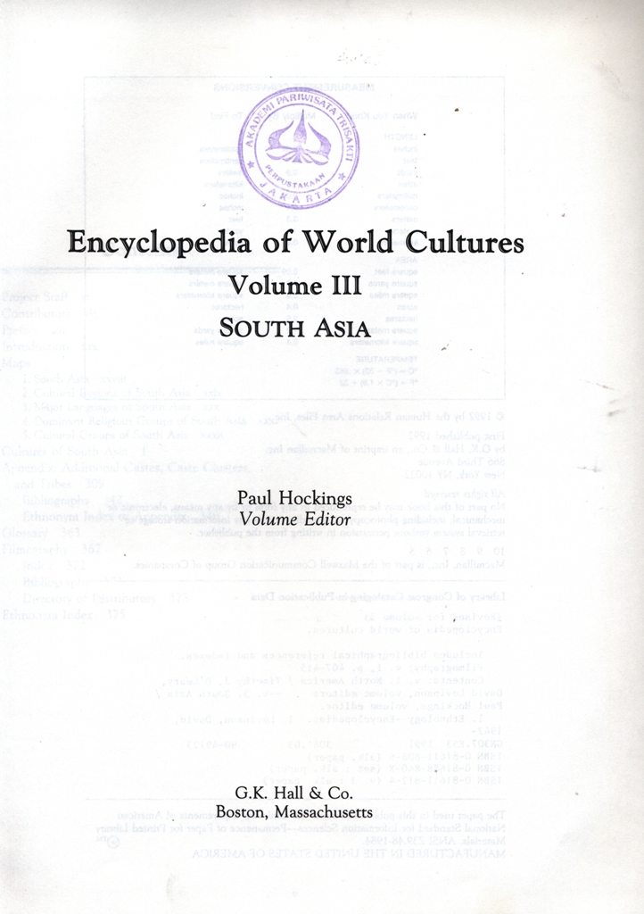 Encyclopedia of world cultures:volume III south asia