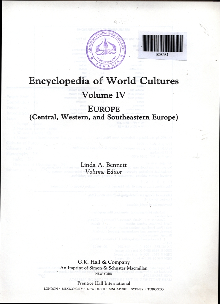 Encyclopedia of world cultures:volume IV europe (central, western, and southeastern europe)